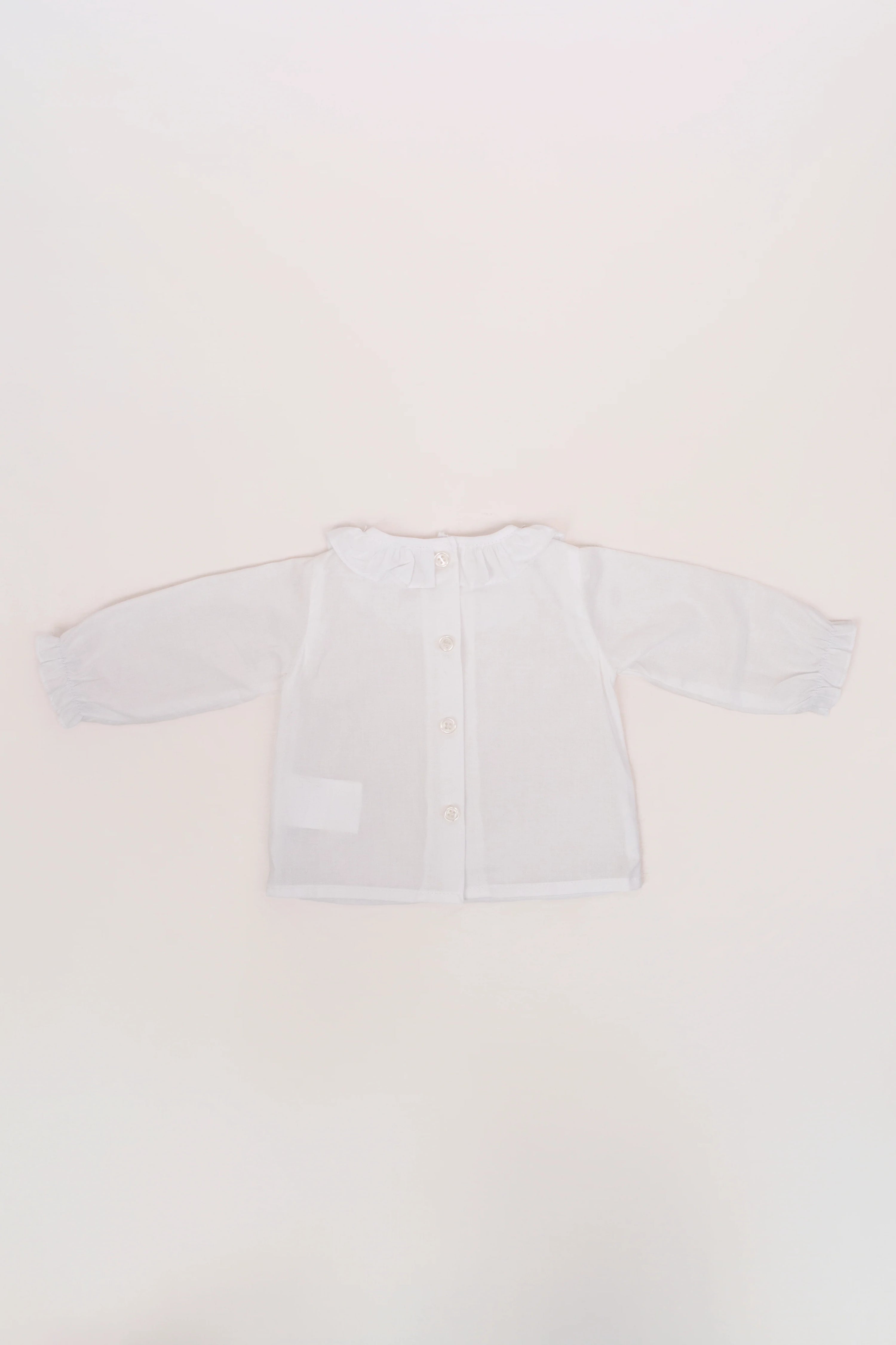 Camisa Batista Cuello Volante Blanca Manga Larga