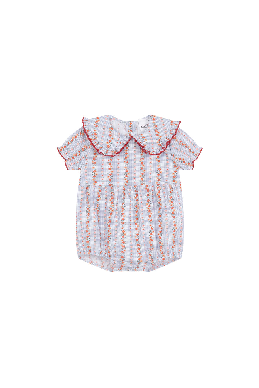 Blue Vichy Floral Short Sleeve Romper