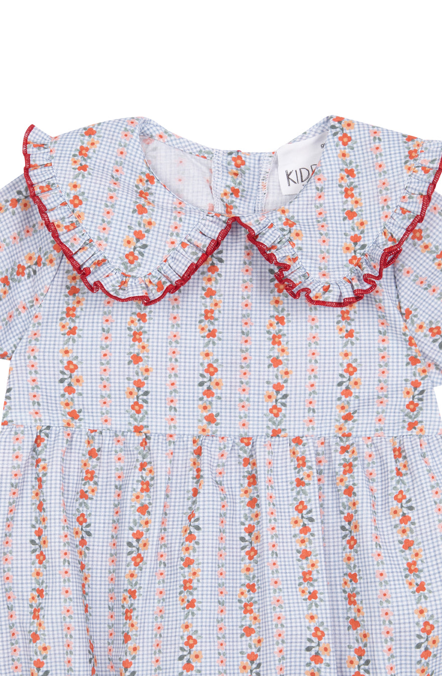 Blue Vichy Floral Short Sleeve Romper