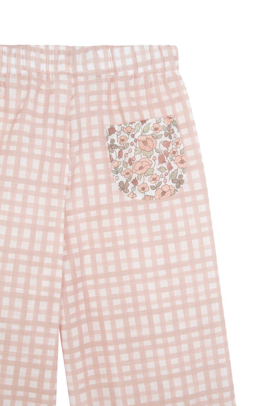 Long Pants for Girls in Pink Vichy & Flowers