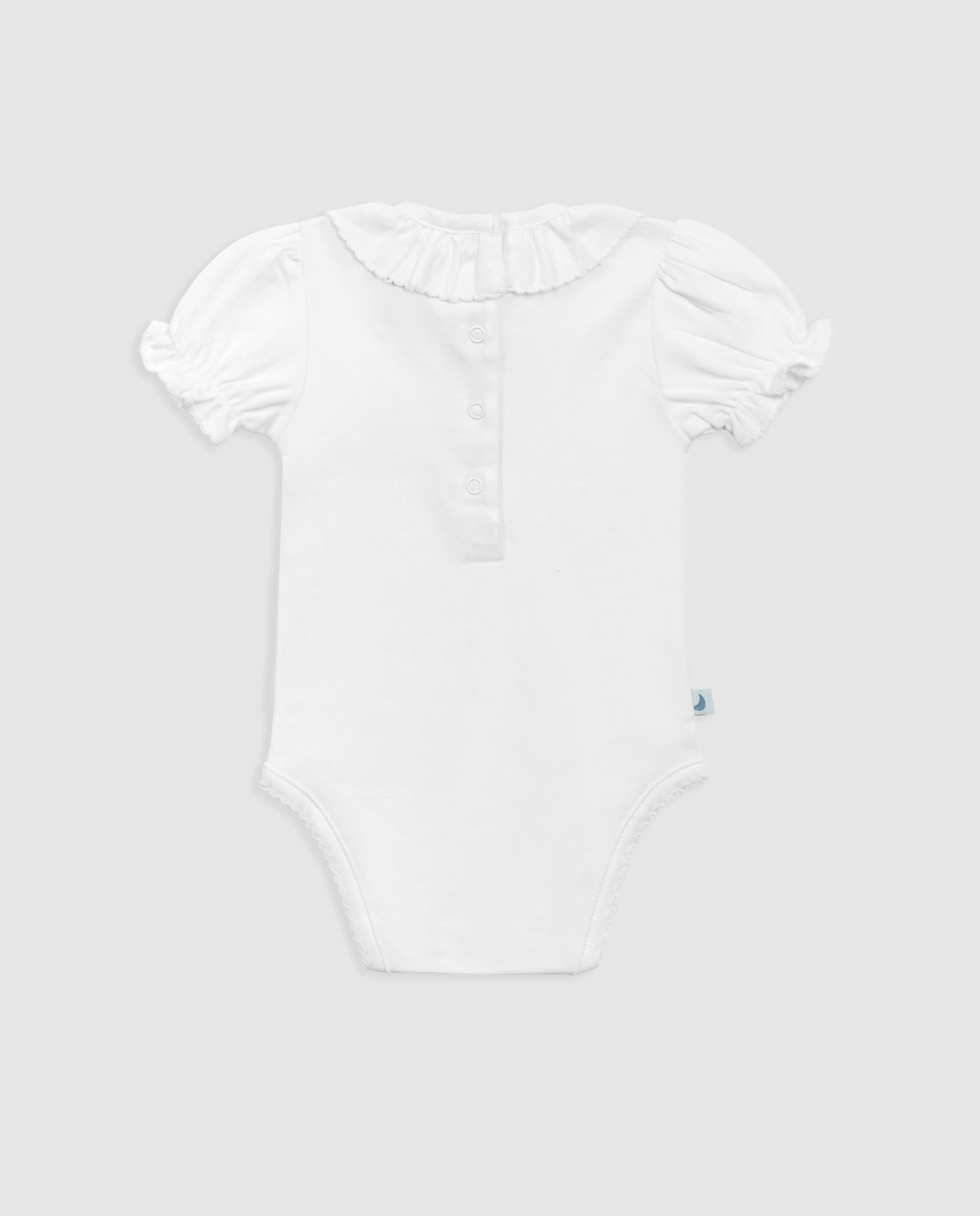 White Ruffle Neck Short Sleeve Bodysuit