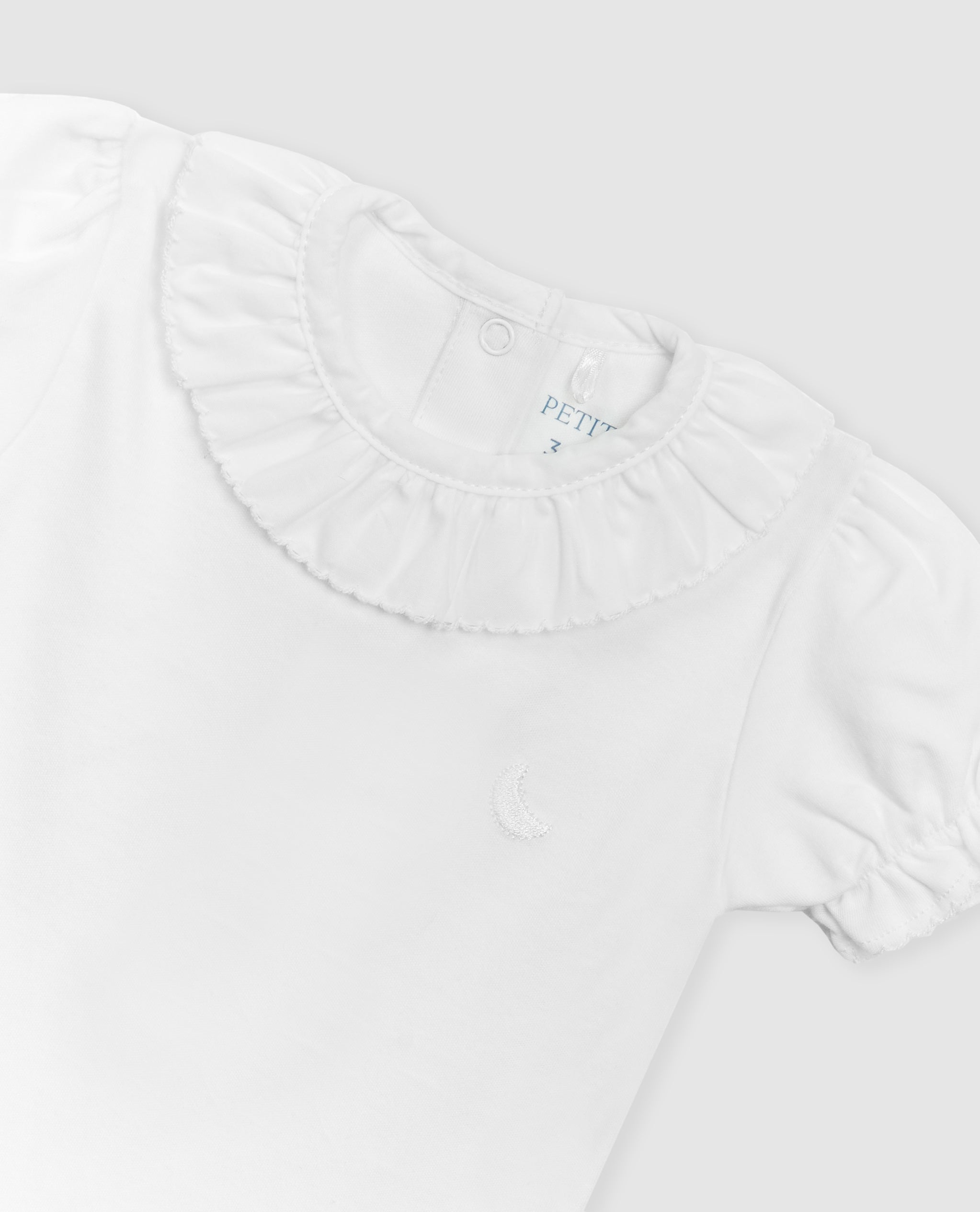 White Ruffle Neck Short Sleeve Bodysuit