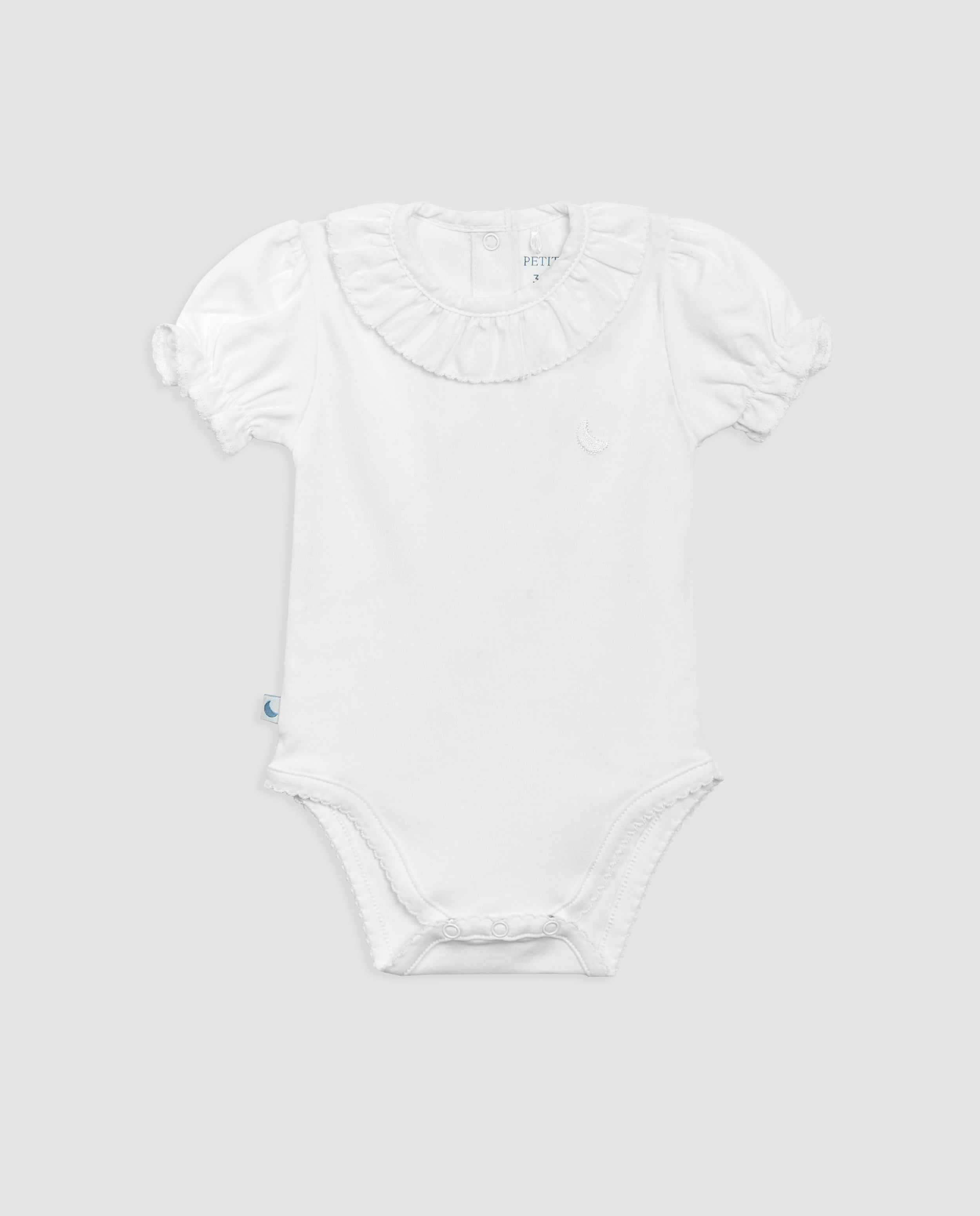 White Ruffle Neck Short Sleeve Bodysuit