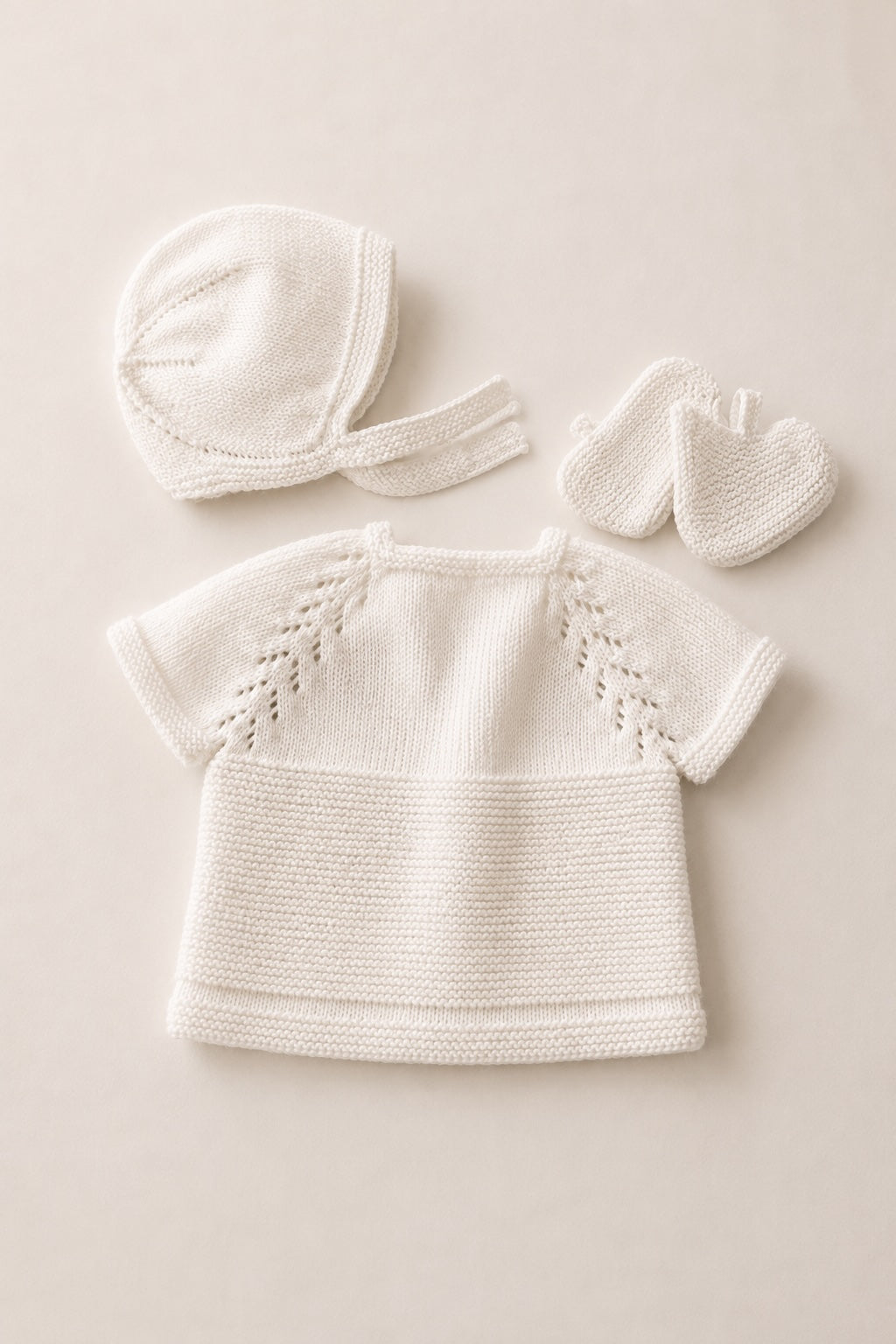 Conjunto de Punto Algodón Blanco Manga Corta