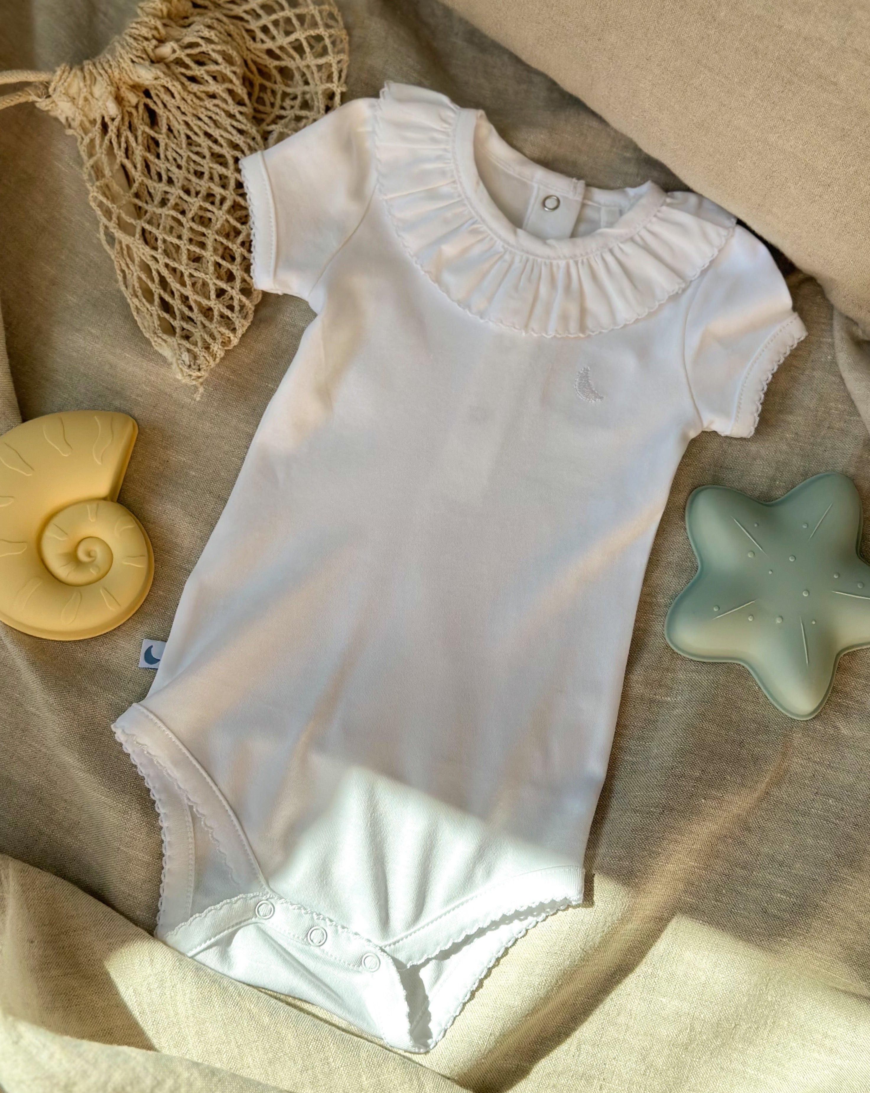 Body Cuello Volante Blanco Manga Corta