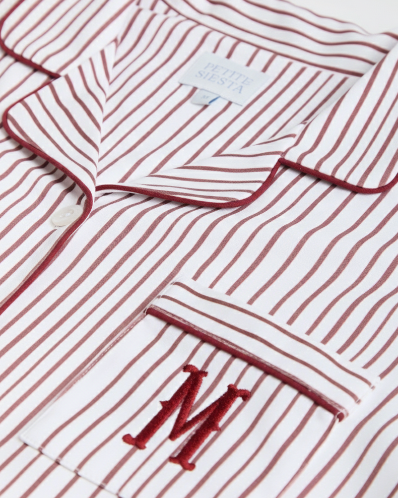 Pyjama chemise rayé bordeaux pour femme