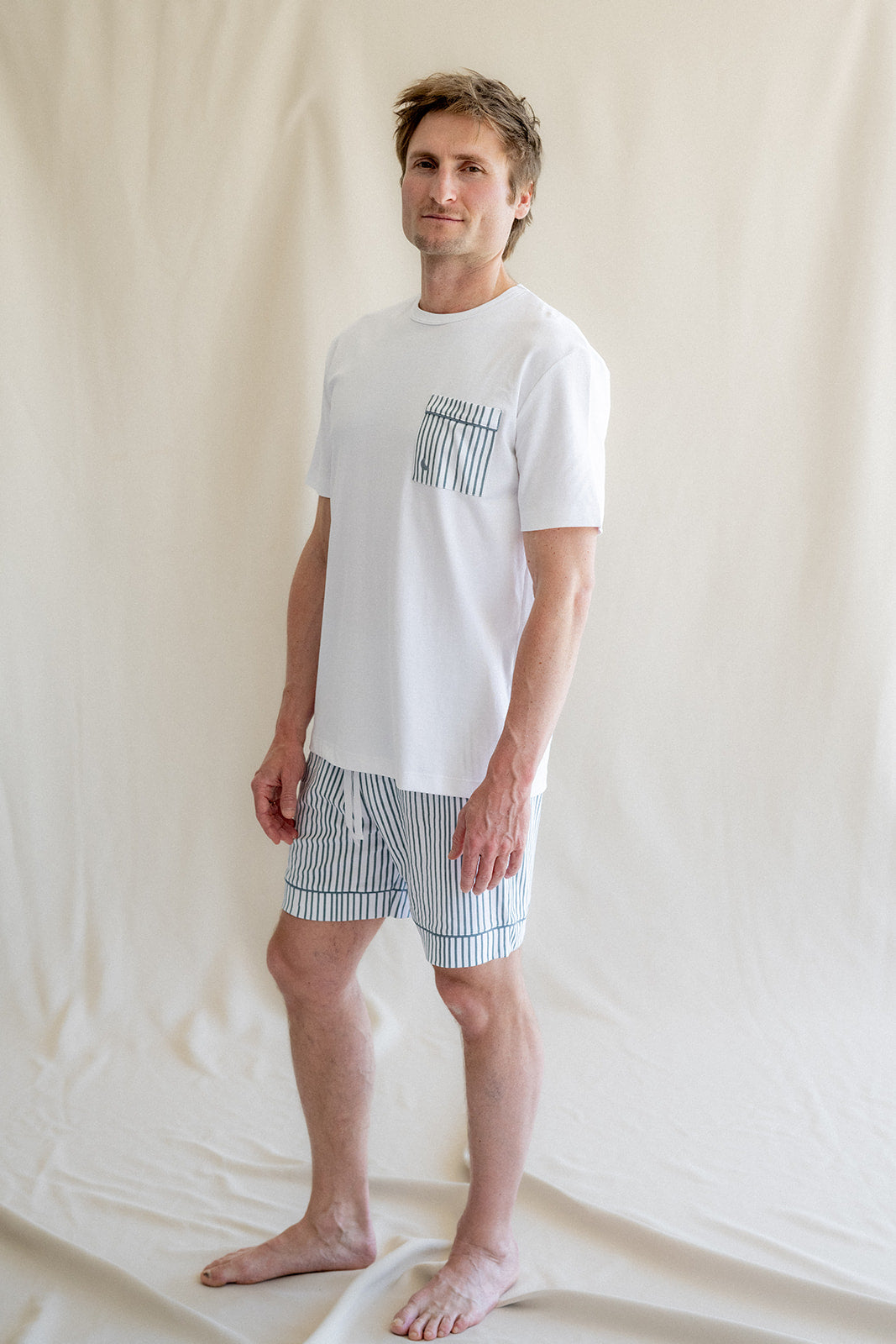 Pyjama court à rayures bleu foncé pour homme