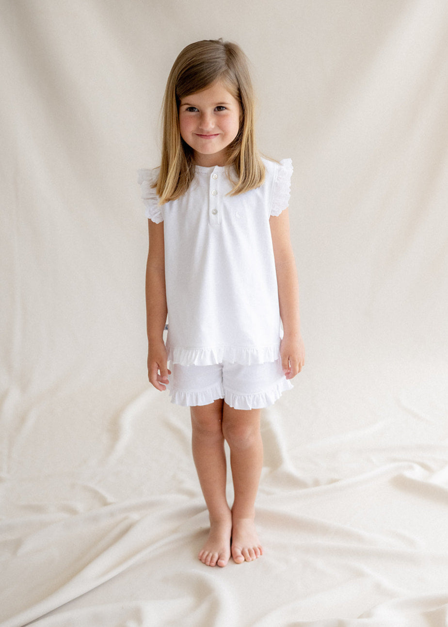 Kids Pajamas with Ruffles and Short Embroidered Strips