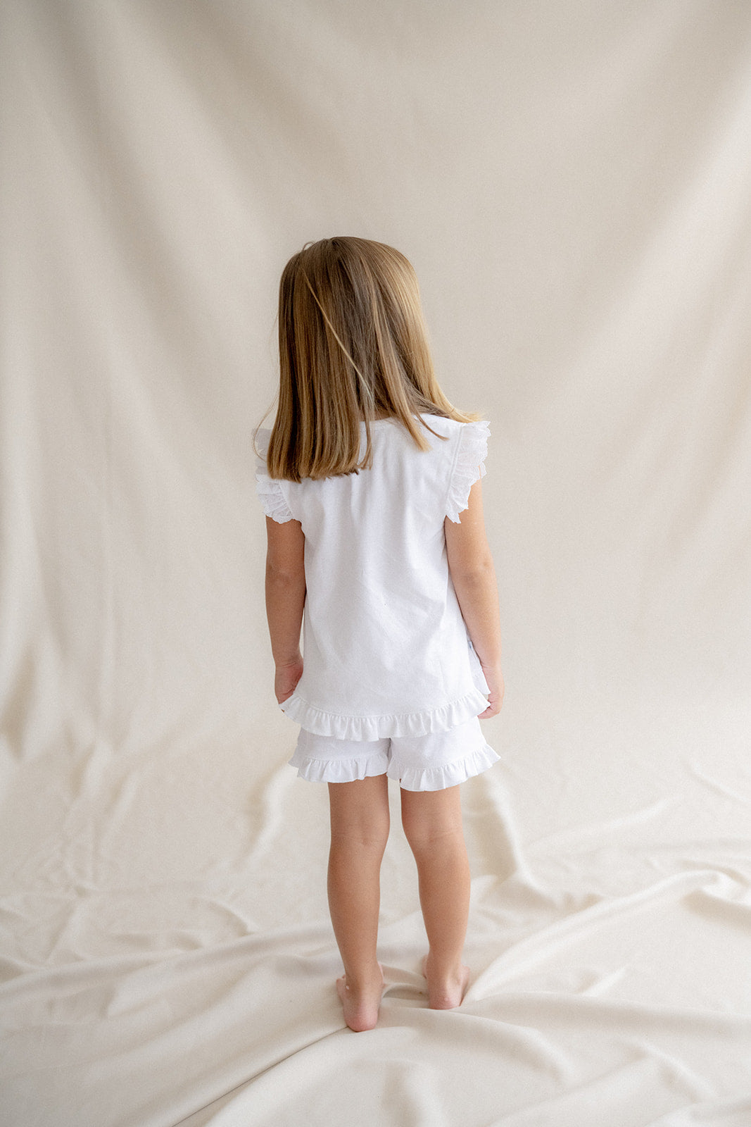 Kids Pajamas with Ruffles and Short Embroidered Strips