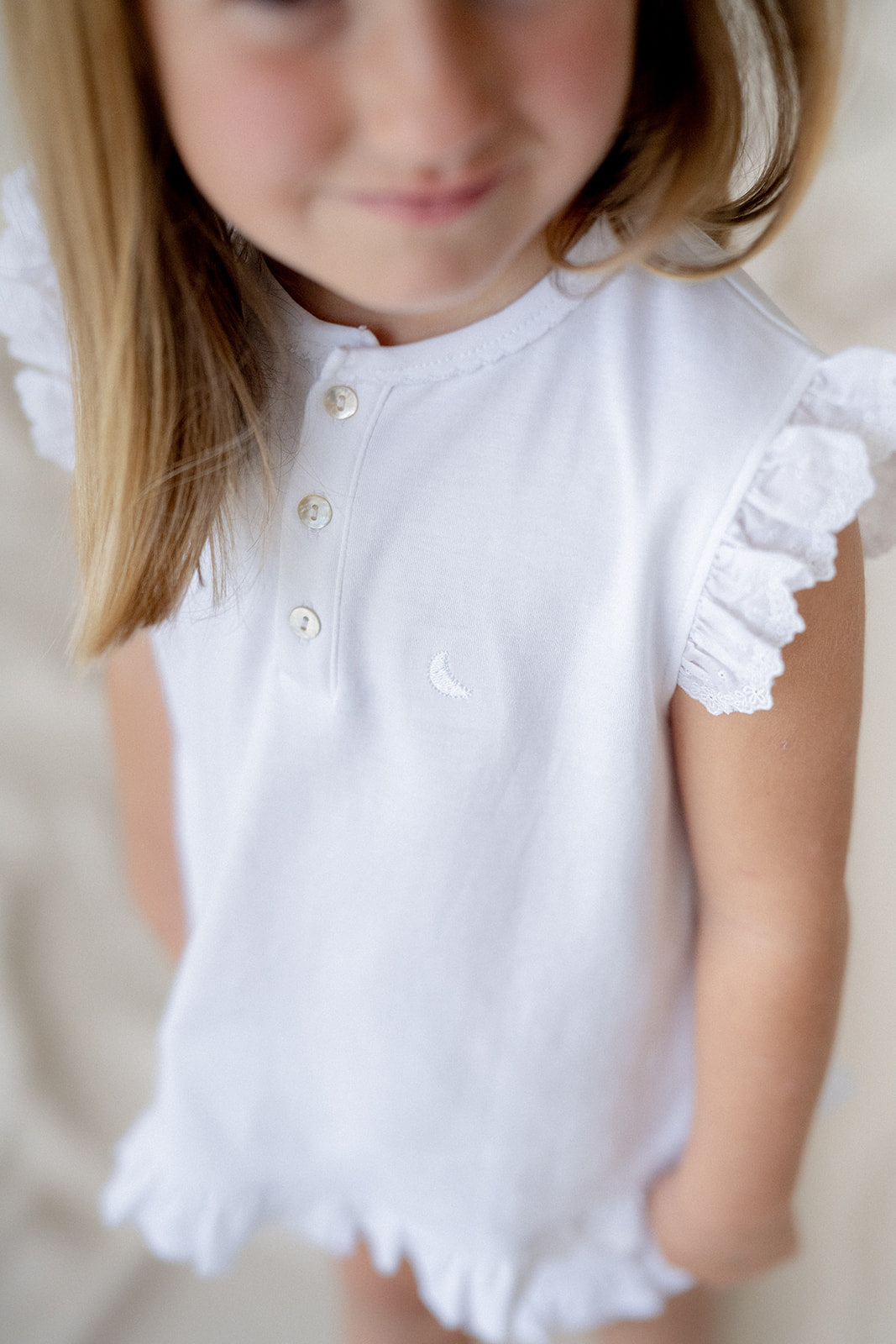Kids Pajamas with Ruffles and Short Embroidered Strips