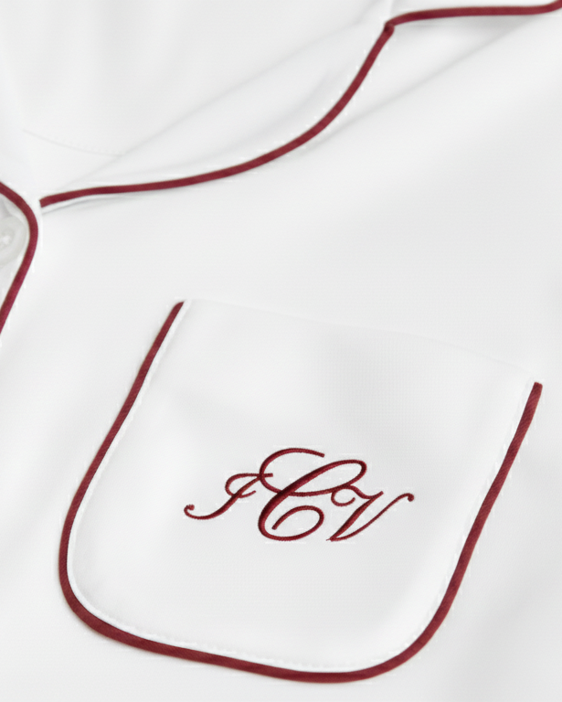 Pyjama chemise blanc bordeaux pour femme