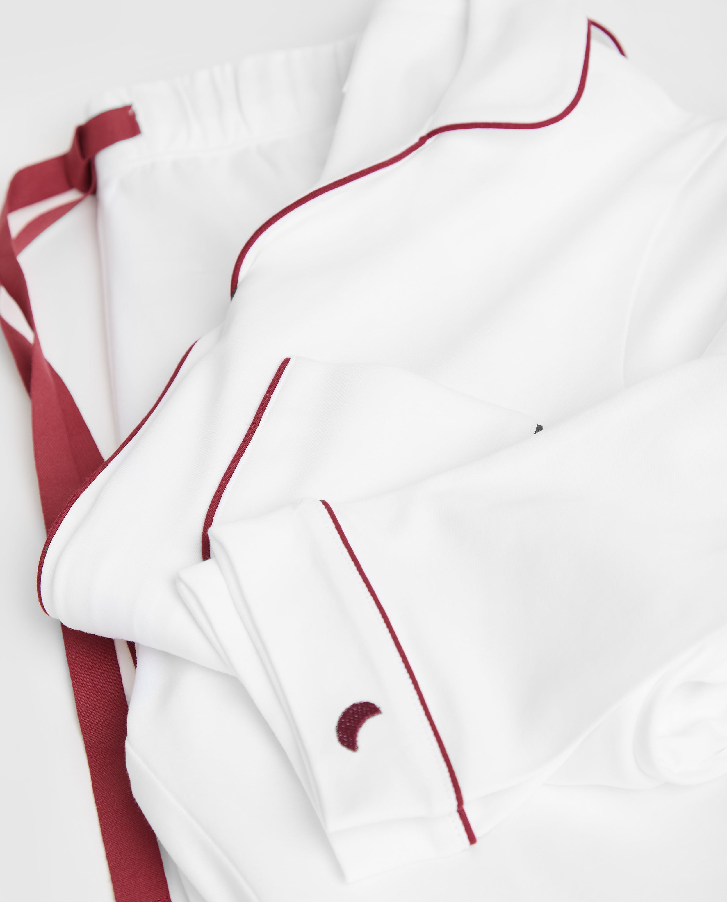 Pyjama chemise blanc bordeaux pour femme