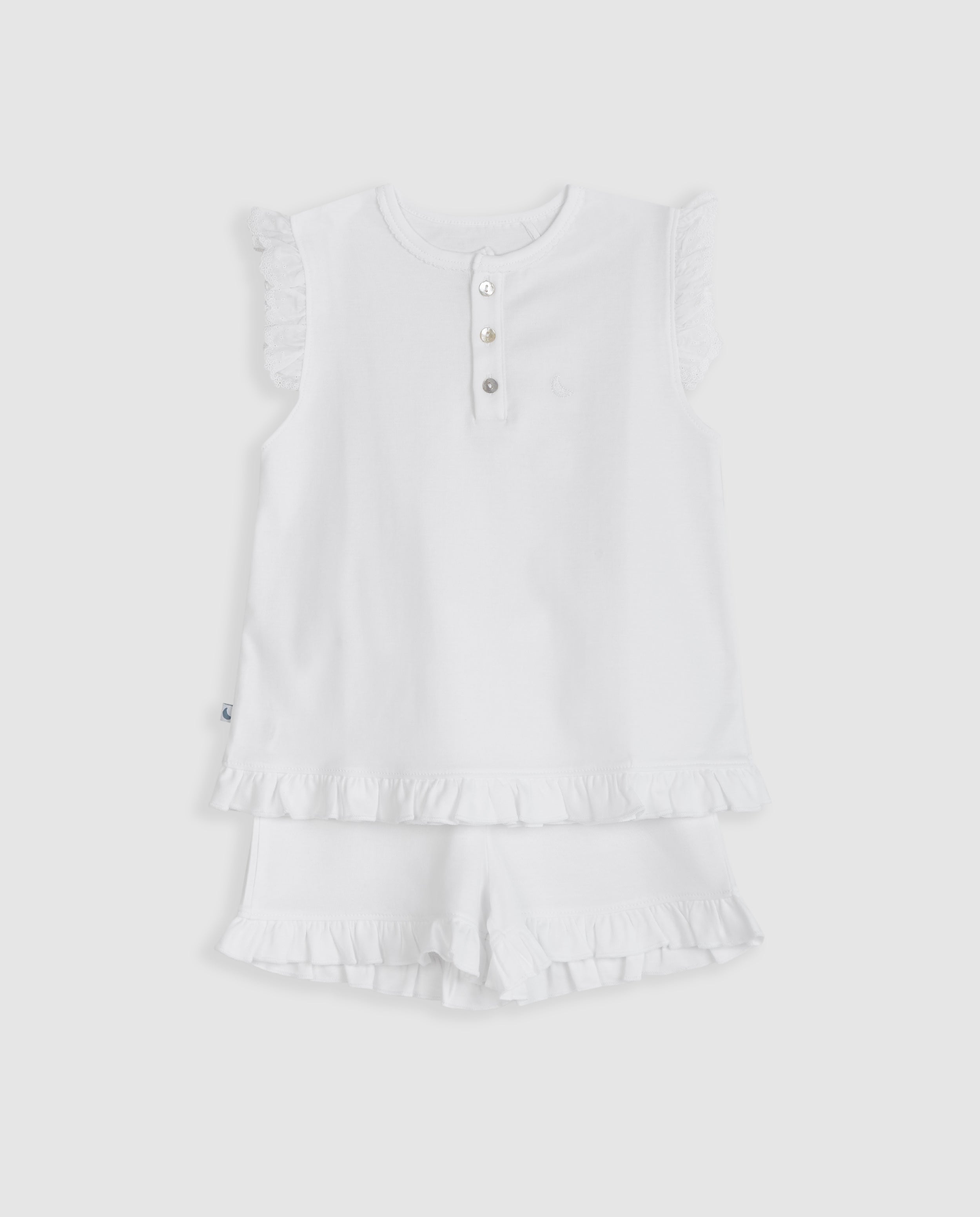Kids Pajamas with Ruffles and Short Embroidered Strips
