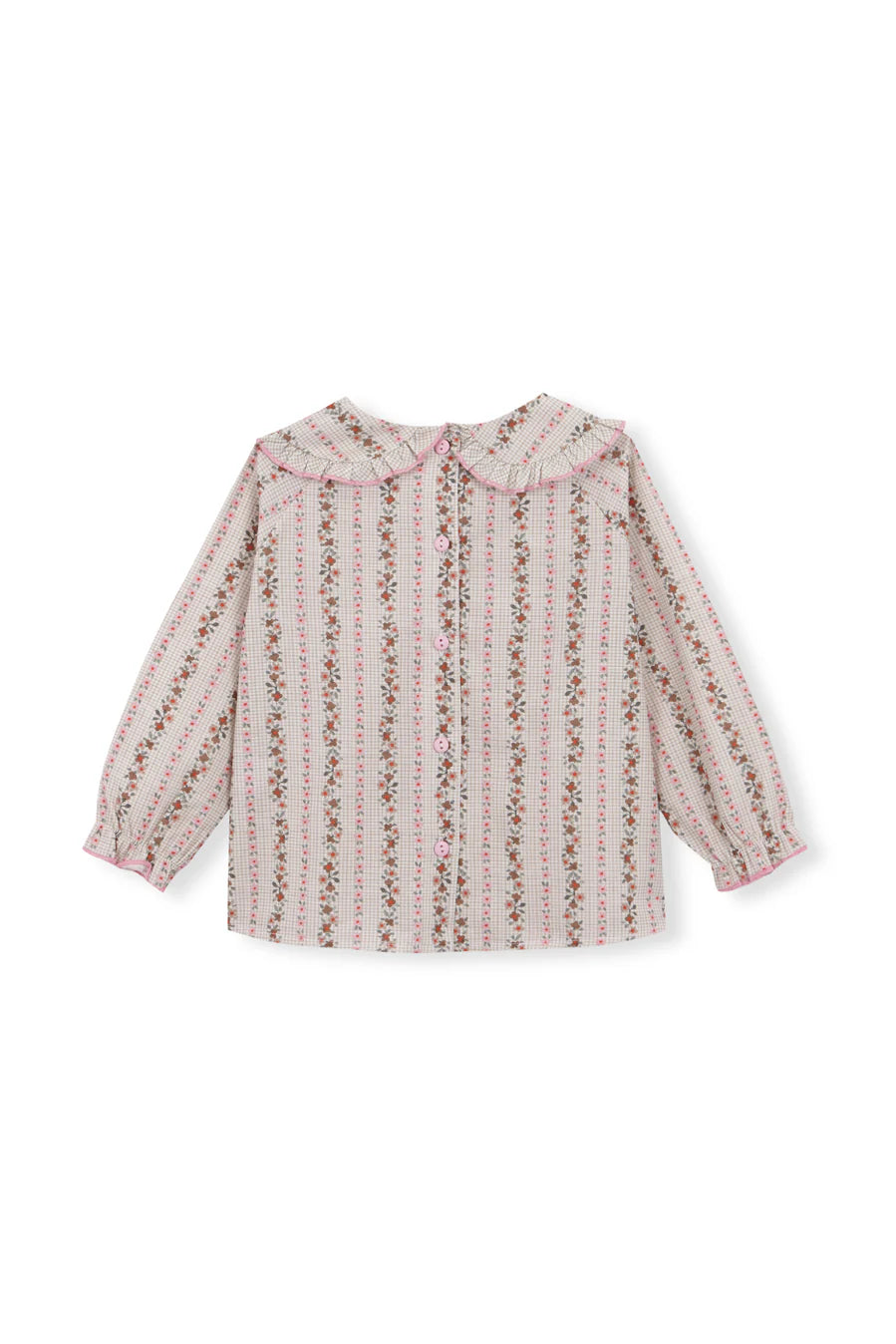 Beige Vichy Blouse Pink Flowers