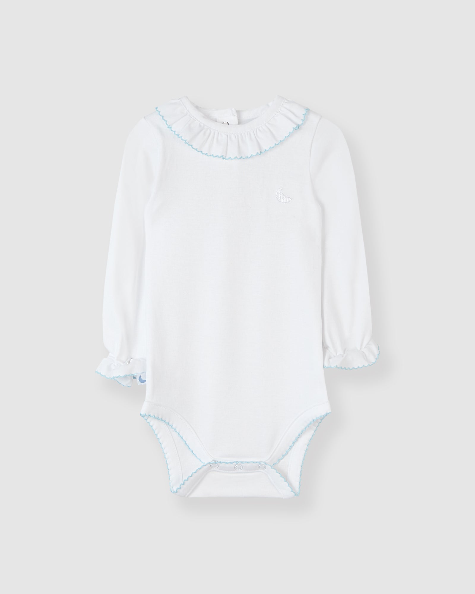 Blue Ruffle Neck Bodysuit