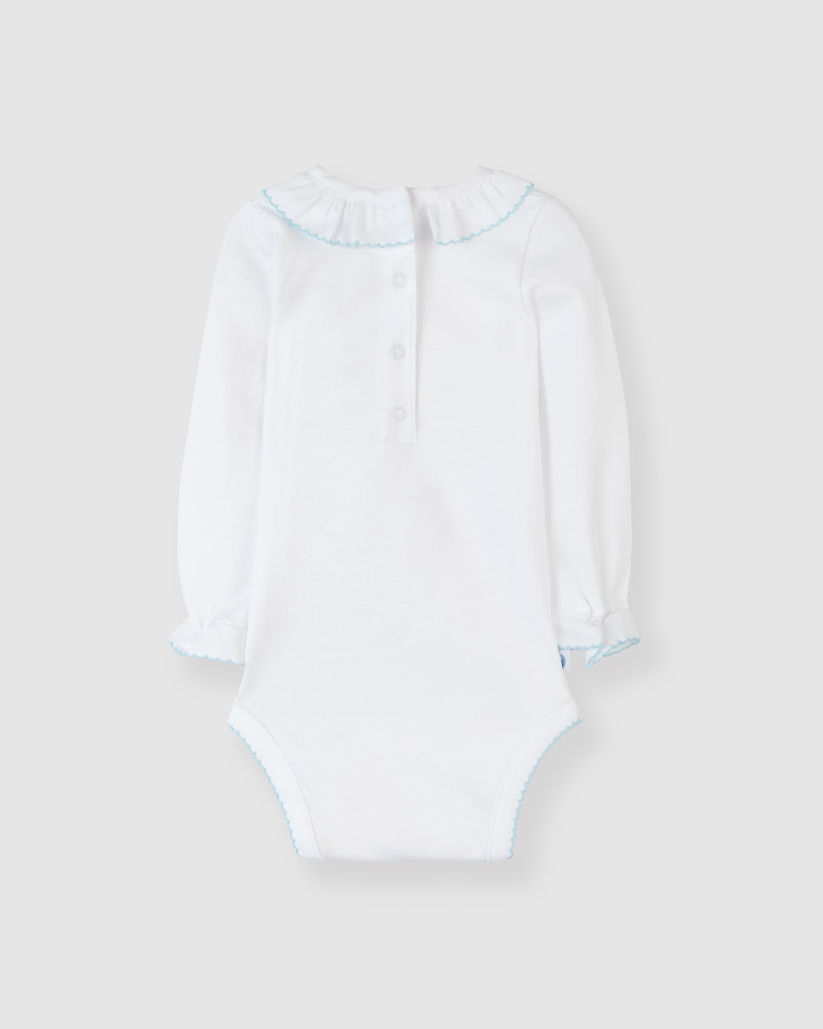 Blue Ruffle Neck Bodysuit