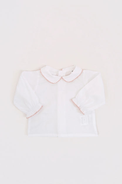 Camisa Batista Picotea Rosa Nude Manga Larga