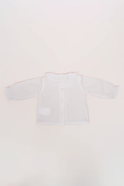 Camisa Batista Cuello Volante Blanca Manga Larga