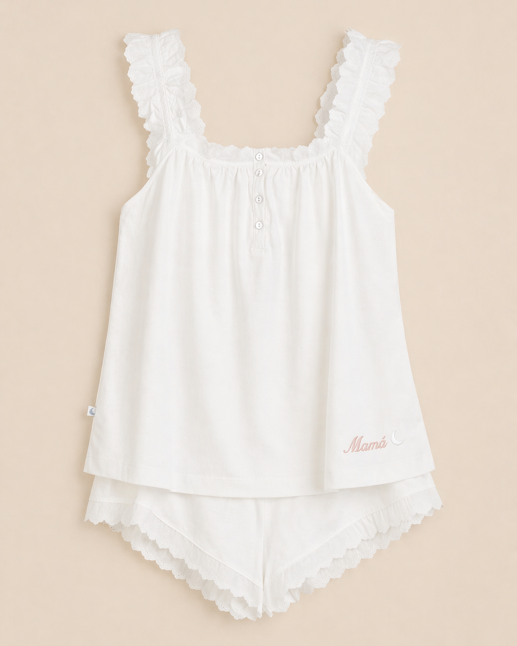 Pyjama femme à bandes blanches brodées