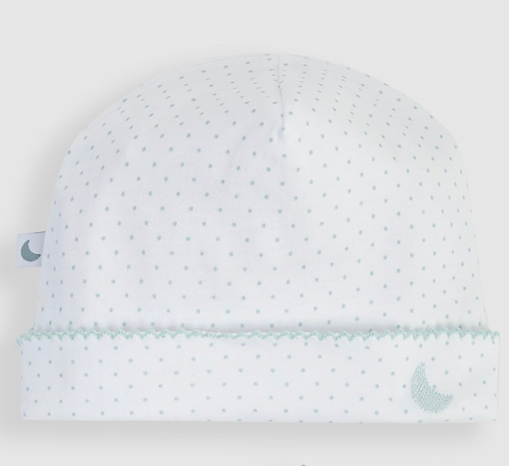 Bonnet bébé à pois bleus