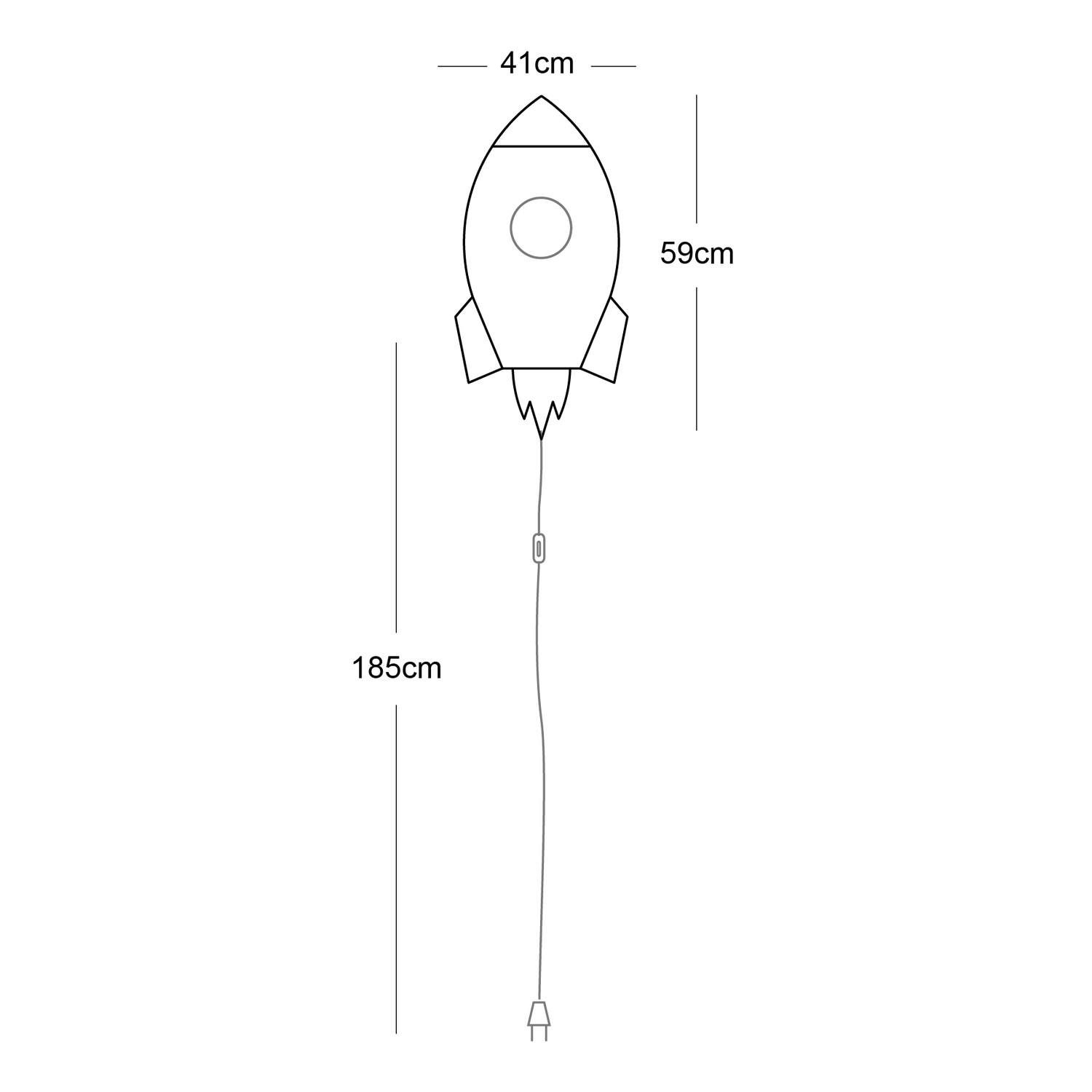 Esquema de medidas de la lámpara de pared Cohete Espacial