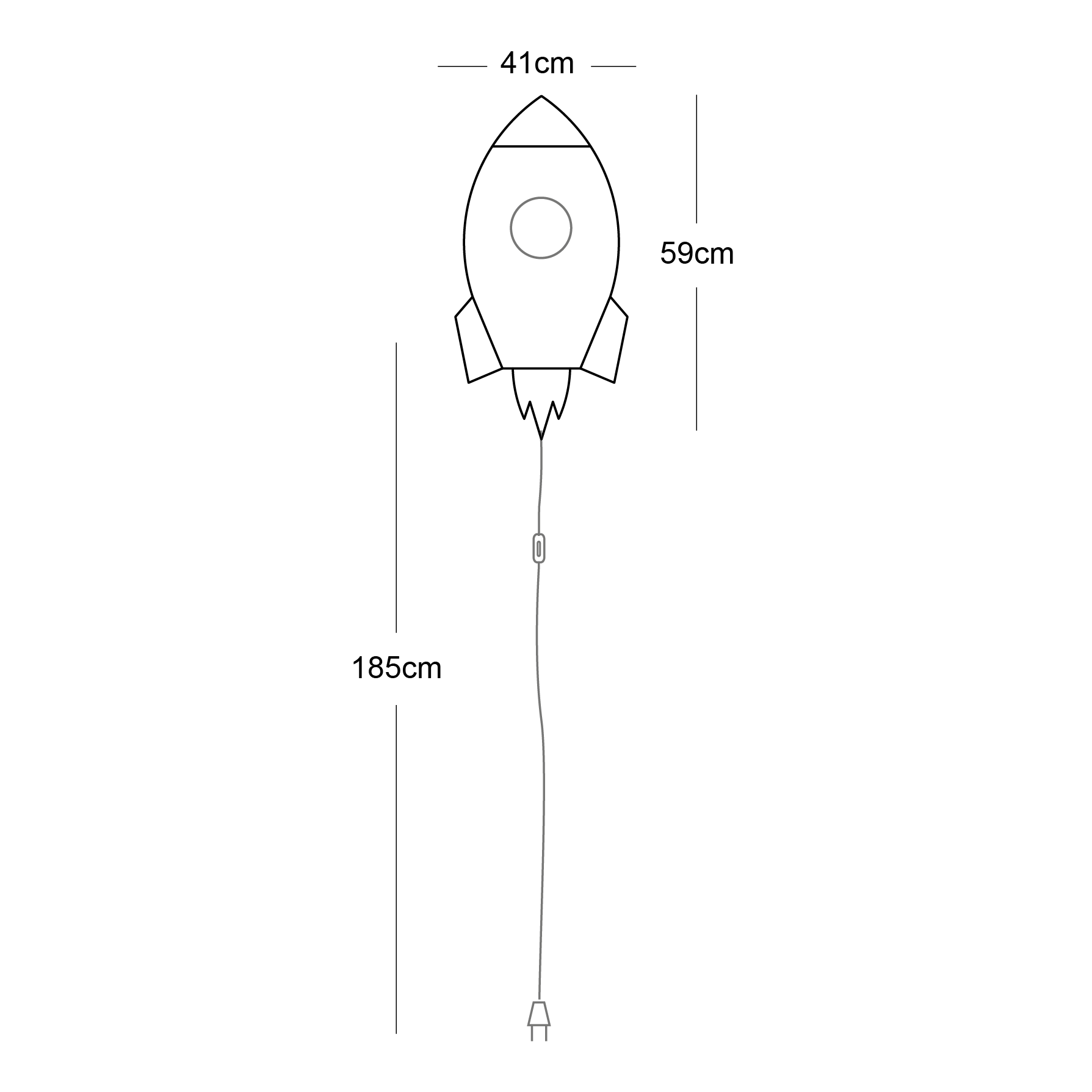 Esquema de medidas de la lámpara de pared Cohete Espacial