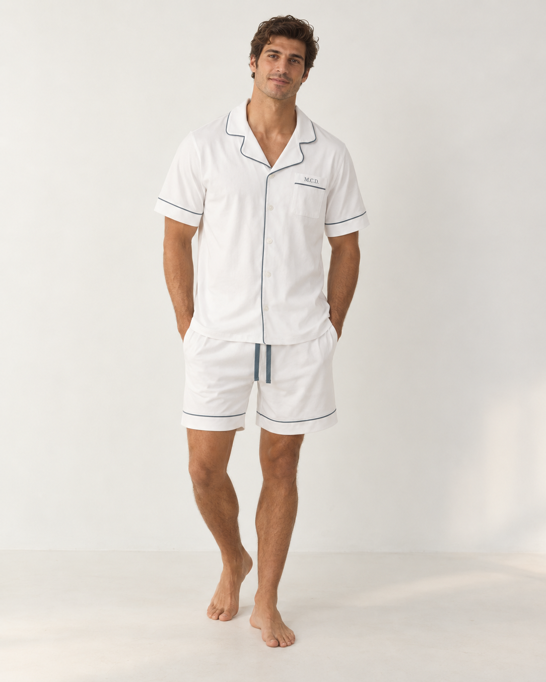 Pijama Hombre Camisero Blanco Deep Blue Corto