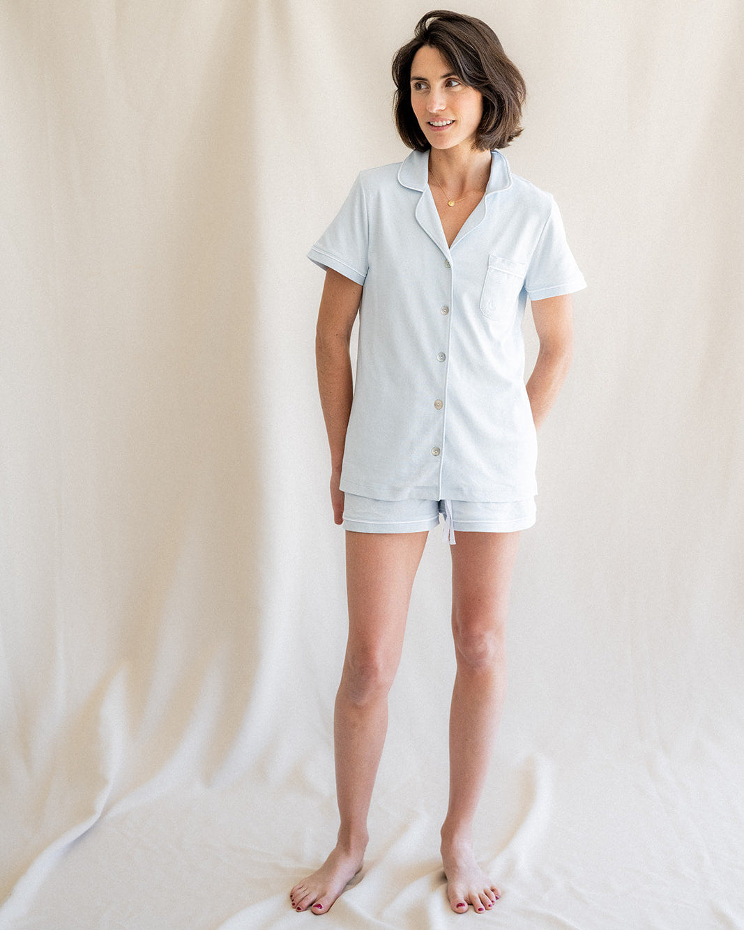 Pijama Mujer Camisero Azul Corto