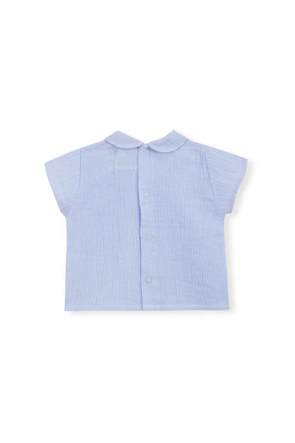 Camisa Cuello Bebé Bambula Rayas Azules Manga Corta