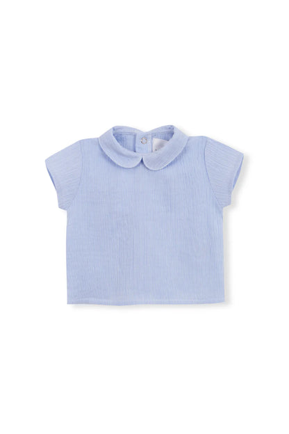 Camisa Cuello Bebé Bambula Rayas Azules Manga Corta